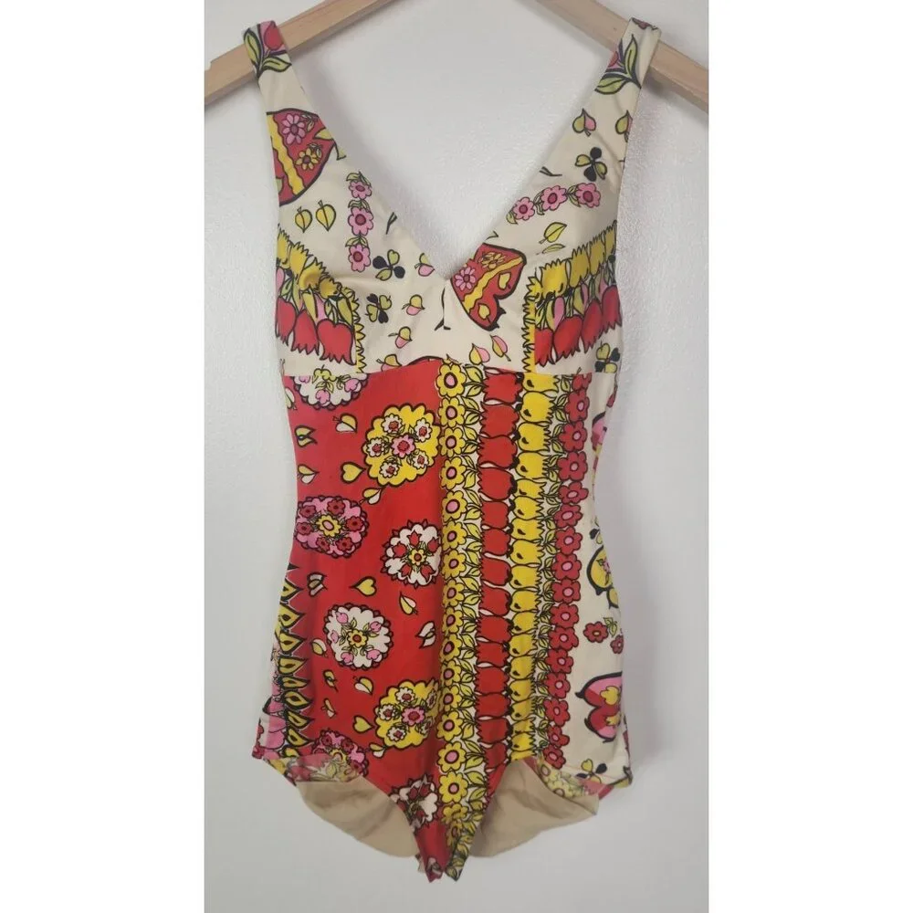 Vtg. 60's Women's Sz. S Rose Marie Reid Floral Retro One Piece Swimsuit - Picture 1 of 11